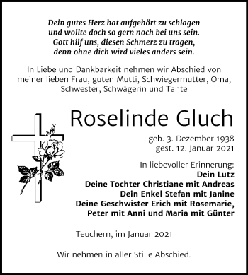 Traueranzeige von Roselinde Gluch von Mitteldeutsche Zeitung Weißenfels
