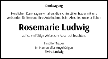 Traueranzeige von Rosemarie Ludwig von Mitteldeutsche Zeitung Wittenberg