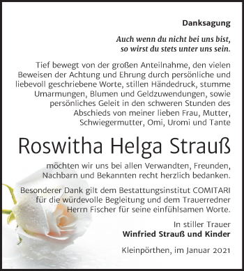 Traueranzeige von Roswitha Helga Strauß von Super Sonntag Zeitz