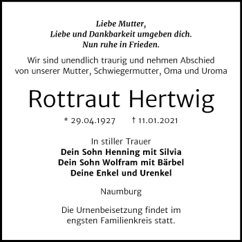 Traueranzeige von Rottraut Hertwig von Super Sonntag Naumburg/Nebra