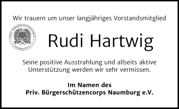 Traueranzeige von Rudi Hartwig von Mitteldeutsche Zeitung Naumburg/Nebra