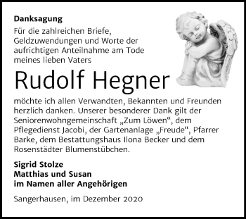 Traueranzeige von Rudolf Hegner von Super Sonntag Sangerhausen