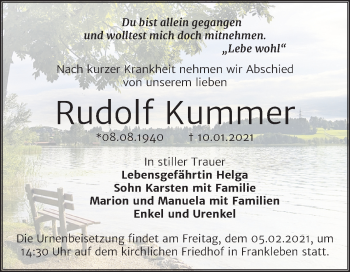 Traueranzeige von Rudolf Kummer von Super Sonntag Merseburg/Querfurt