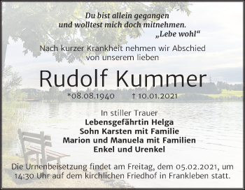 Traueranzeige von Rudolf Kummer von Mitteldeutsche Zeitung Merseburg/Querfurt