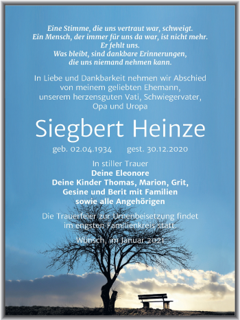 Traueranzeige von Siegbert Heinze von Mitteldeutsche Zeitung Merseburg/Querfurt