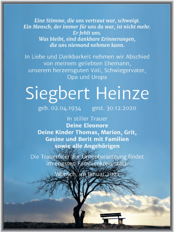 Traueranzeige von Siegbert Heinze von Super Sonntag Merseburg/Querfurt