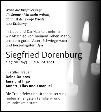 Traueranzeige von Siegfried Dorenburg von Mitteldeutsche Zeitung Bitterfeld