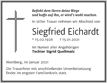 Traueranzeige von Siegfried Eichardt von Mitteldeutsche Zeitung Halle/Saalkreis