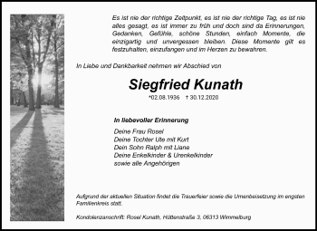 Traueranzeige von Siegfried Kunath von Mitteldeutsche Zeitung Mansfelder Land