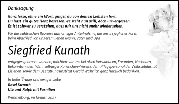 Traueranzeige von Siegfried Kunath von Super Sonntag Mansfelder Land