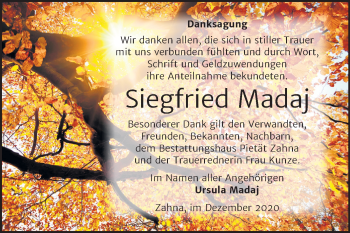 Traueranzeige von Siegfried Madaj von Super Sonntag Wittenberg
