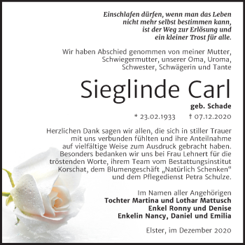 Traueranzeige von Sieglinde Carl von Super Sonntag Wittenberg