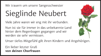 Traueranzeige von Sieglinde Neubert von Super Sonntag Quedlinburg