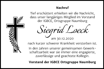 Traueranzeige von Siegrid Loeck von Super Sonntag Naumburg/Nebra