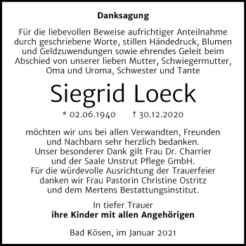 Traueranzeige von Siegrid Loeck von Super Sonntag Naumburg/Nebra