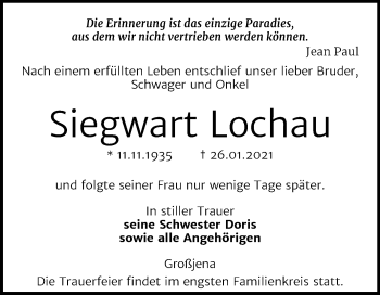 Traueranzeige von Siegwart Lochau von Mitteldeutsche Zeitung Naumburg/Nebra