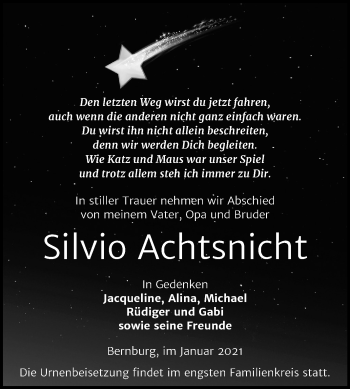 Traueranzeige von Silvio Achtsnicht von Mitteldeutsche Zeitung Bernburg