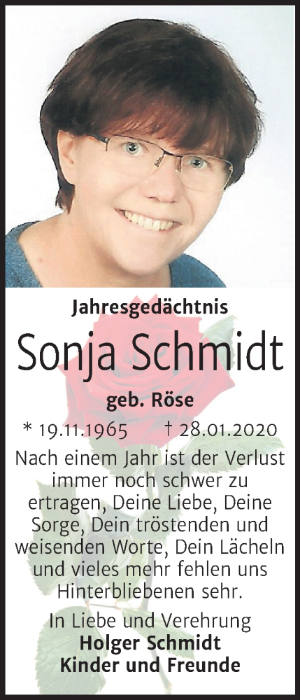  Traueranzeige für Sonja Schmidt vom 30.01.2021 aus Super Sonntag Köthen
