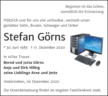 Traueranzeige von Stefan Görns von Super Sonntag Quedlinburg
