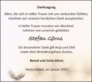 Traueranzeige von Stefan Görns von Super Sonntag Quedlinburg