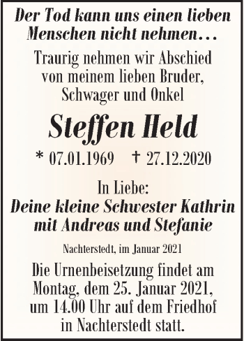 Traueranzeige von Steffen Held von Mitteldeutsche Zeitung Aschersleben