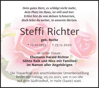 Traueranzeige von Steffi Richter von Mitteldeutsche Zeitung Merseburg/Querfurt