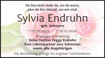 Traueranzeige von Sylvia Endruhn von Mitteldeutsche Zeitung Halle/Saalkreis