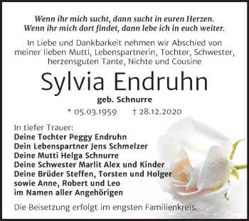 Traueranzeige von Sylvia Endruhn von Mitteldeutsche Zeitung Köthen