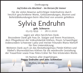 Traueranzeige von Sylvia Endruhn von Super Sonntag Köthen