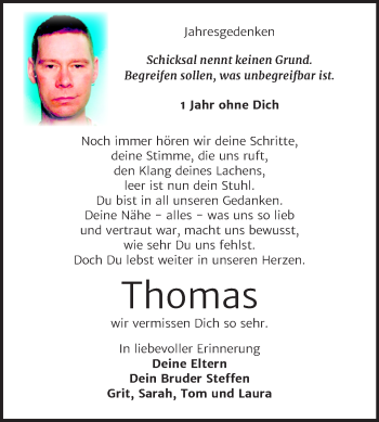 Traueranzeige von Thomas  von Mitteldeutsche Zeitung Wittenberg