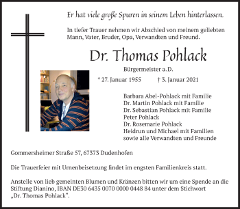 Traueranzeige von Thomas Pohlack von Mitteldeutsche Zeitung Halle/Saalkreis