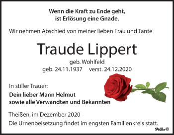 Traueranzeige von Traude Lippert von Mitteldeutsche Zeitung Zeitz