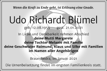 Traueranzeige von Udo Richardt Blümel von Super Sonntag Merseburg/Querfurt