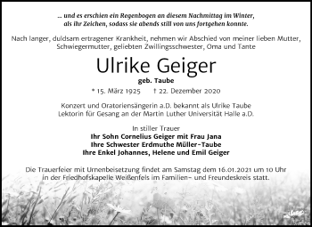 Traueranzeige von Ulrike Geiger von Super Sonntag Weißenfels