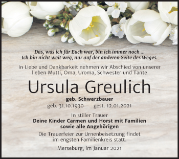 Traueranzeige von Ursula Greulich von Super Sonntag Merseburg/Querfurt