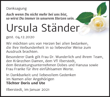 Traueranzeige von Ursula Ständer von Super Sonntag Bernburg