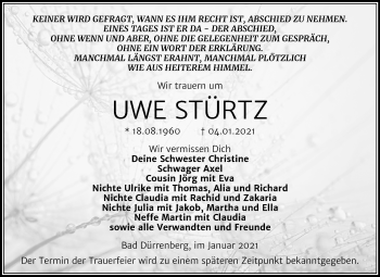 Traueranzeige von Uwe Stürtz von Super Sonntag Merseburg/Querfurt