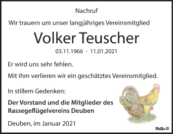 Traueranzeige von Volker Teuscher von Mitteldeutsche Zeitung Weißenfels