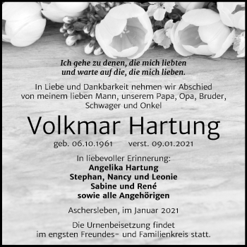 Traueranzeige von Volkmar Hartung von Mitteldeutsche Zeitung Aschersleben