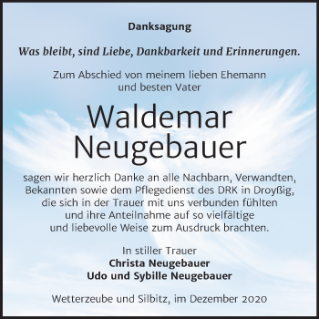 Traueranzeige von Waldemar Neugebauer von Super Sonntag Zeitz