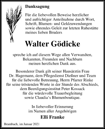 Traueranzeige von Walter Gödicke von Super Sonntag Dessau-Roßlau