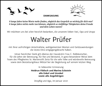 Traueranzeige von Walter Prüfer von Super Sonntag Zeitz