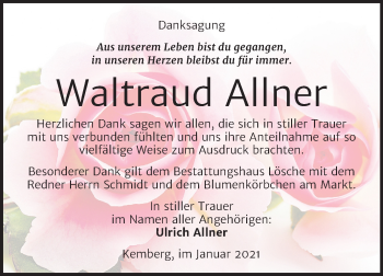 Traueranzeige von Waltraud Allner von Mitteldeutsche Zeitung Wittenberg