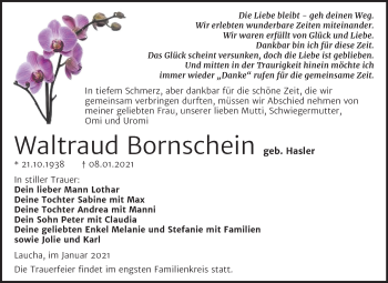 Traueranzeige von Waltraud Bornschein von Mitteldeutsche Zeitung Naumburg/Nebra