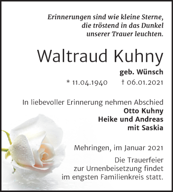 Traueranzeige von Waltraud Kuhny von Super Sonntag Aschersleben