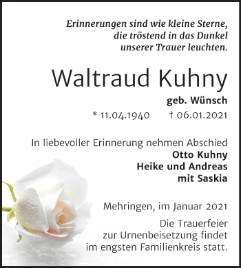 Traueranzeige von Waltraud Kuhny von Mitteldeutsche Zeitung Aschersleben
