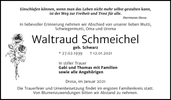 Traueranzeige von Waltraud Schmeichel von Mitteldeutsche Zeitung Köthen