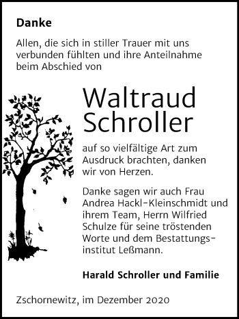 Traueranzeige von Waltraud Schroller von Mitteldeutsche Zeitung Wittenberg