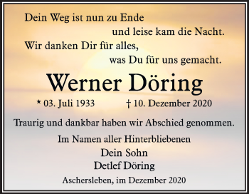 Traueranzeige von Werner Döring von Mitteldeutsche Zeitung Aschersleben