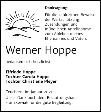 Traueranzeige von Werner Hoppe von Mitteldeutsche Zeitung Weißenfels